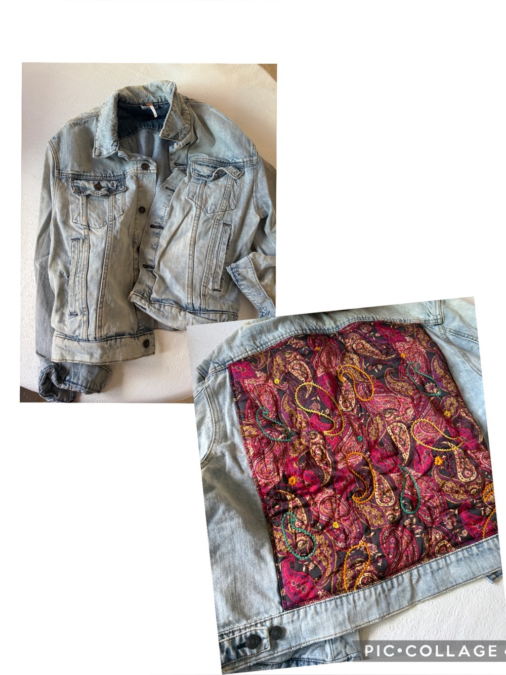 Free people Light Wash Denim Jacket. Decorative back.